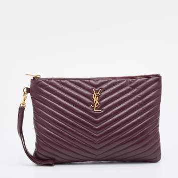 Pre Owned Saint Laurent Burgundy Matelasse Leather Cassandre Clutch