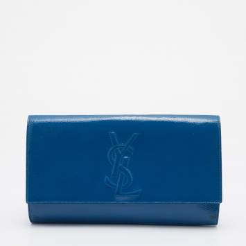 Pre Owned Yves Saint Laurent Blue Patent Leather Belle De Jour Flap Clutch