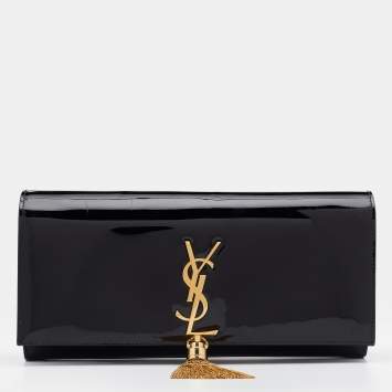 Pre Owned Saint Laurent Black Patent Leather Cassandre Clutch