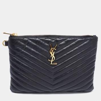 Pre Owned Saint Laurent Black Quilted Leather Uptown Pouch