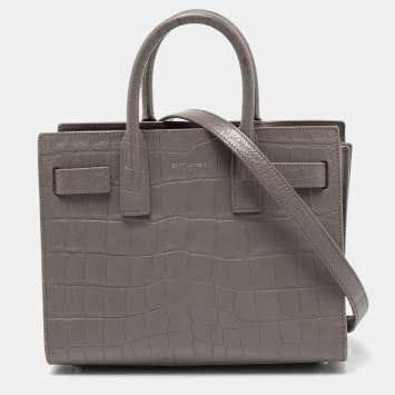 Pre Owned Saint Laurent Grey Croc Embossed Leather Nano Classic Sac De Jour Tote