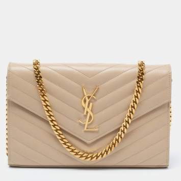 Pre Owned Saint Laurent Beige Leather Small Envelope Shoulder Bag