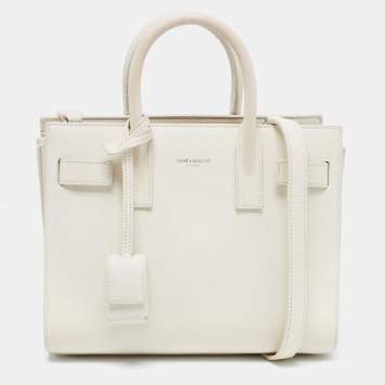 Pre Owned Saint Laurent Cream Leather Nano Classic Sac De Jour Tote