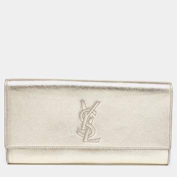 Pre Owned Saint Laurent Gold Leather Belle De Jour Clutch
