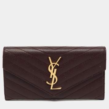مملوكة مسبقًا Saint Laurent Burgundy Matelassé Leather Monogram Flap Wallet