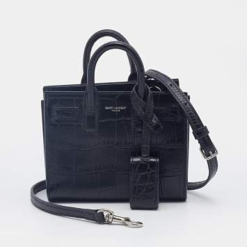 Pre Owned Saint Laurent Black Croc Embossed Leather Toy Sac De Jour Tote