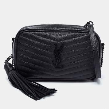 Pre Owned Saint Laurent Black Quilted Leather Lou Camera Crossbody Bag