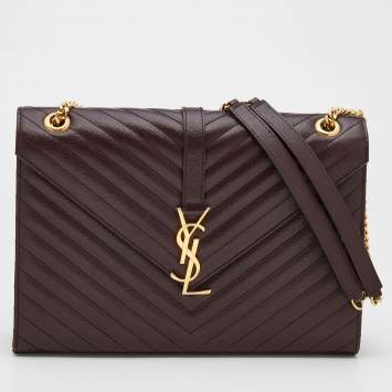 مملوكة مسبقًا Saint Laurent Burgundy Leather Monogram Envelope Shoulder Bag