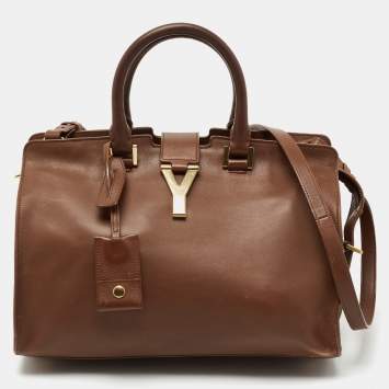 Pre Owned Saint Laurent Brown Leather Small Cabas Chyc Tote