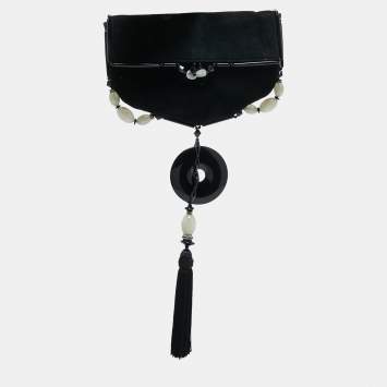 Pre Owned Saint Laurent Black Suede Embellished Clutch