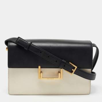 Pre Owned Saint Laurent Black/White Leather Lulu Shoulder Bag