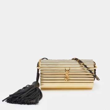 Pre Owned Saint Laurent Gold/Black Plexiglass Opium Tassel Minaudiere Bag