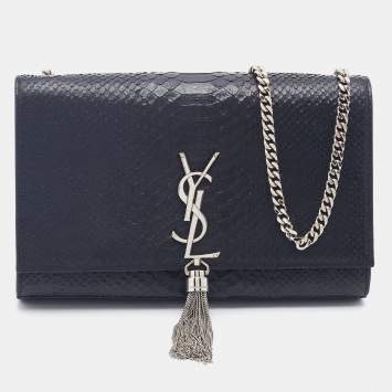 Pre Owned Saint Laurent Black Python Embossed Leather Medium Kate Tassel Shoulder Bag