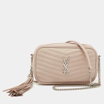 Pre Owned Saint Laurent Beige Matelasse Leather Mini Lou Camera Shoulder Bag