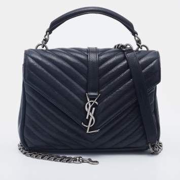Pre Owned Saint Laurent Black Quilted Leather Medium College Top Handle Bag