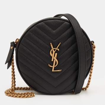 مملوكة مسبقًا Saint Laurent Black Leather Round Crossbody Bag