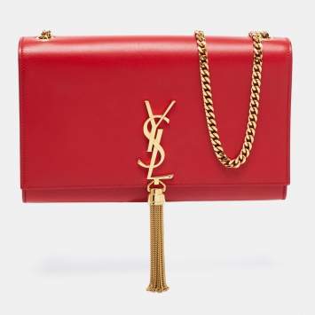 Pre Owned Saint Laurent Red Leather Medium Kate Tassel Shoulder Bag