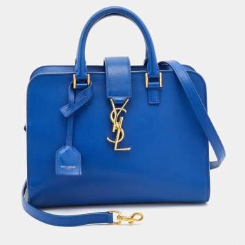 Pre Owned Saint Laurent Royal Blue Leather Baby Monogram Cabas Tote
