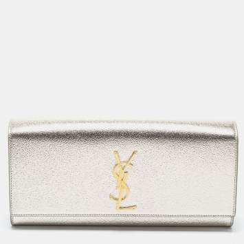 Pre Owned Saint Laurent Metallic Gold Leather Cassandre Clutch