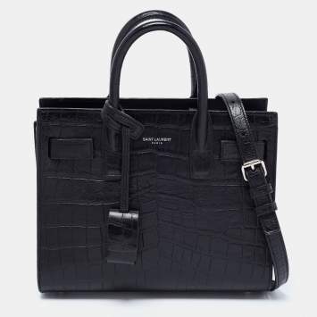 Pre Owned Saint Laurent Black Croc Embossed Leather Nano Classic Sac De Jour Tote