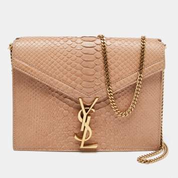 Pre Owned Saint Laurent Beige Python Medium Cassandra Shoulder Bag