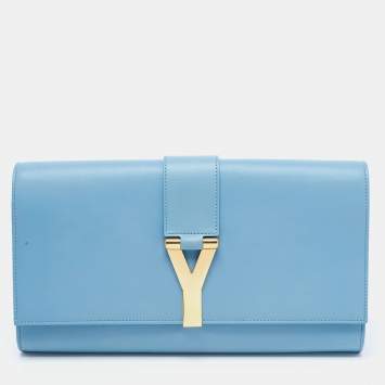 Pre Owned Saint Laurent Light Blue Leather Y-Ligne Clutch