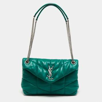 Pre Owned Saint Laurent Green Leather Small Puffer Chain Shoulder Bag