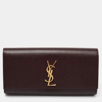 Pre Owned Saint Laurent Burgundy Leather Clutch