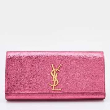 Pre Owned Saint Laurent Metallic Pink Texture Leather Kate Flap Clutch