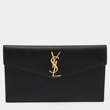 Pre Owned Saint Laurent Black Grained Leather Medium Uptown Clutch