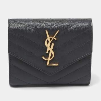 مملوكة مسبقًا Saint Laurent Grey Matelassé Leather Monogram Trifold Wallet