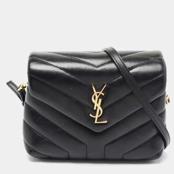 Pre Owned Saint Laurent Black Matelassé Leather Toy Loulou Crossbody Bag