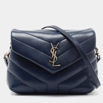 مملوكة مسبقًا Saint Laurent Navy Blue Matelassé Leather Toy Loulou Crossbody Bag