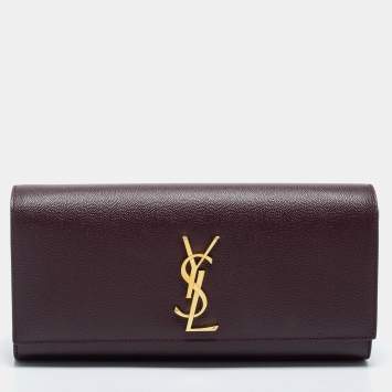 Pre Owned Saint Laurent Burgundy Leather Monogram Cassandre Clutch