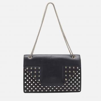 Pre Owned Saint Laurent Black Leather Betty Studded Flap Shoulder Bag