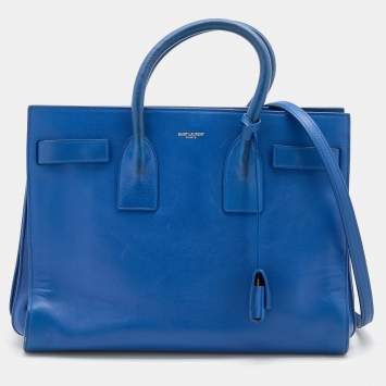 Pre Owned Saint Laurent Blue Leather Small Classic Sac De Jour Tote