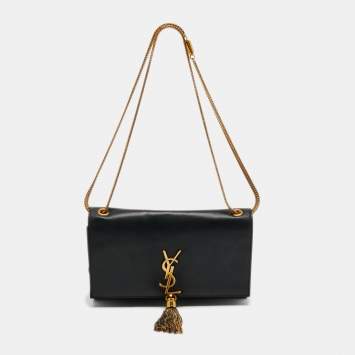 Pre Owned Saint Laurent Black Leather Medium Kate Tassel Shoulder Bag