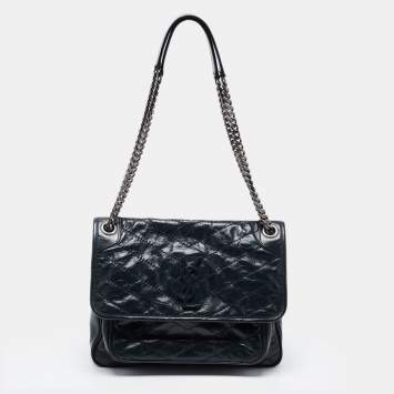 Pre Owned Saint Laurent Dark Green Aged Leather Medium Nikki Shoulder bag