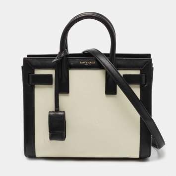 Pre Owned Saint Laurent Off White/Black Leather Nano Classic Sac De Jour Tote