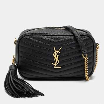 Pre Owned Saint Laurent Black Matelassé Leather Lou Shoulder Bag