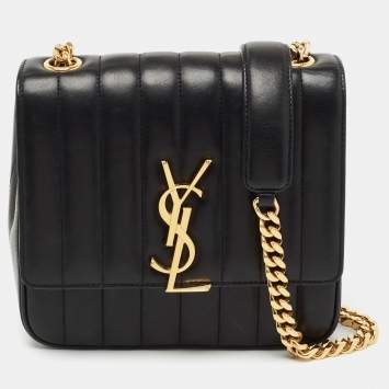 Pre Owned Saint Laurent Black Quilted Leather Medium Vicky Shoulder Bag