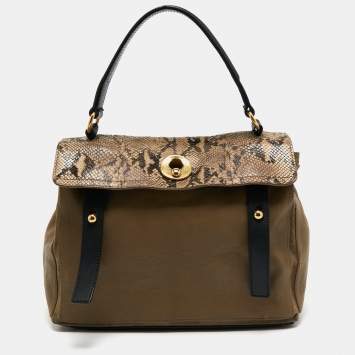 Pre Owned Saint Laurent Brown/Black Python and Leather Medium Muse Two Top Handle Bag