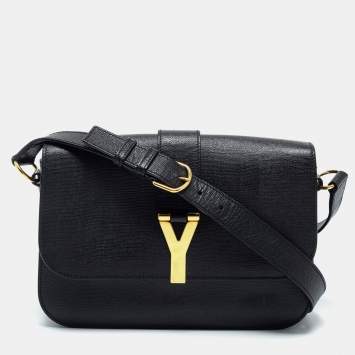 Pre Owned Saint Laurent Black Textured Leather Large Chyc Shoulder Bag