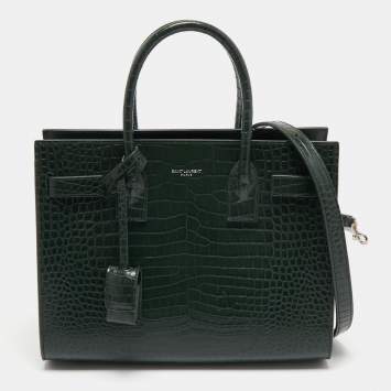 Pre Owned Saint Laurent Green Croc Embossed Leather Classic Sac De Jour Tote