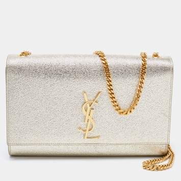 Pre Owned Saint Laurent Gold Leather Medium Kate Tassel Shoulder Bag
