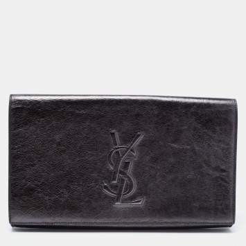 Pre Owned Saint Laurent Black Leather Belle De Jour Clutch