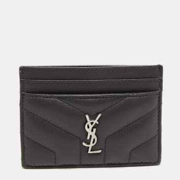 مملوكة مسبقًا Saint Laurent Dark Grey Y Quilted Leather Monogram Card Holder