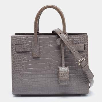 Pre Owned Saint Laurent Grey Croc Embossed Leather Nano Classic Sac De Jour Tote