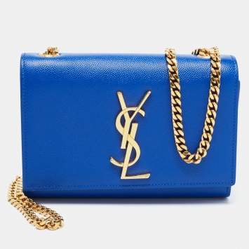 Saint Laurent Blue Leather Small Monogram Kate Chain Crossbody Bag