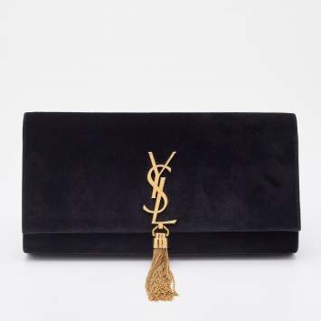 Pre Owned Saint Laurent Black Suede Kate Tassel Clutch